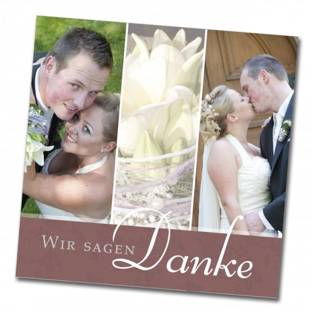 Preview: Hochzeit Danksagungskarte Achim & Inga Preview: Hochzeit Danksagungskarte quadratisch 125 mm 210 Achim Inga braun