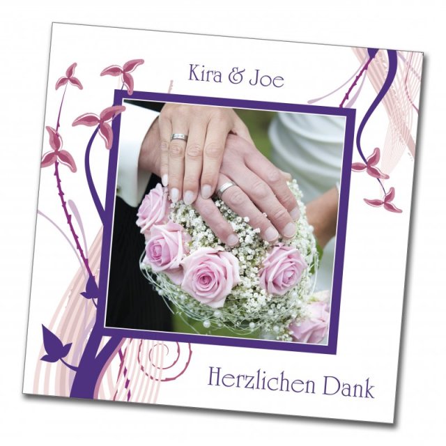 Preview: Hochzeit Danksagungskarte Kira & Joe Preview: Hochzeit Danksagungskarte quadratisch 125 mm 210 Kira Joe lila