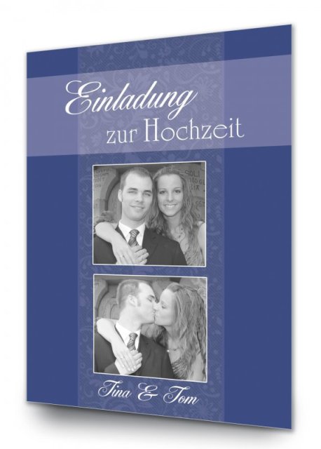 Hochzeit Einladungskarte DIN A6 A5 hoch Tina Tom blau