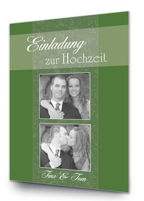 Preview: Hochzeit Einladungskarte DIN A6 A5 hoch Tina Tom gruen