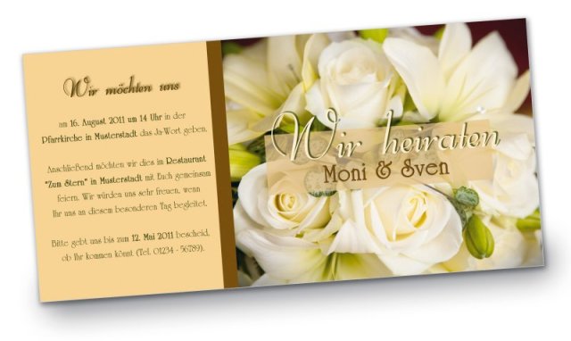 Hochzeit Einladungskarte DIN Lang quer Moni Sven beige