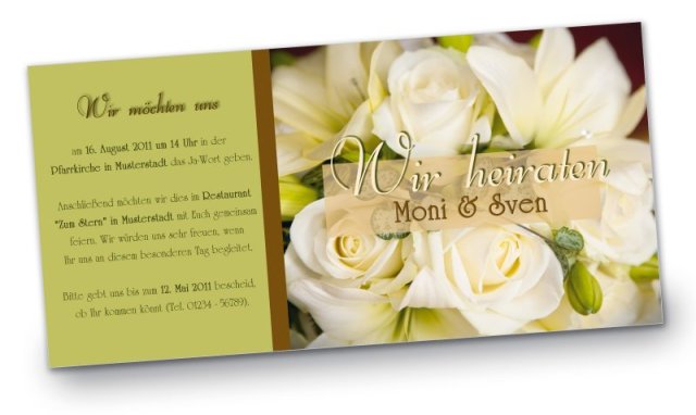 Hochzeit Einladungskarte DIN Lang quer Moni Sven gruen
