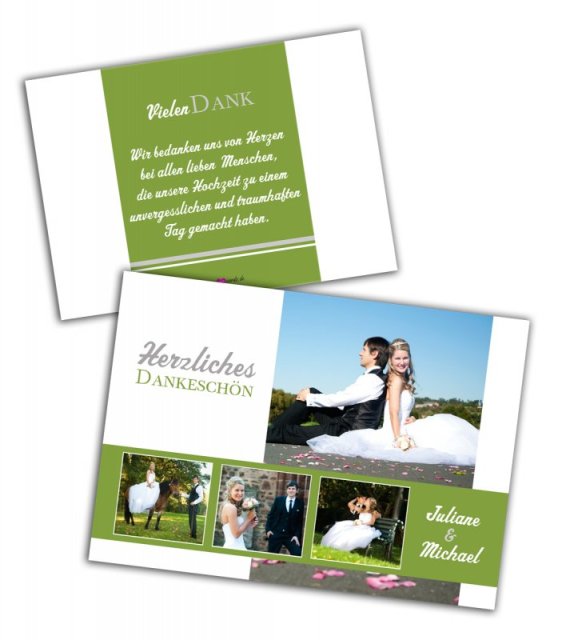 Preview: Hochzeit Danksagungskarte Julia und Michael Preview: Hochzeit Danksagungskarte DIN A6 A5 quer Julia Michael gruen