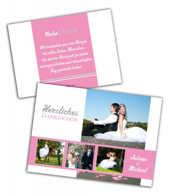 Preview: Hochzeit Danksagungskarte Julia und Michael Preview: Hochzeit Danksagungskarte DIN A6 A5 quer Julia Michael rosa