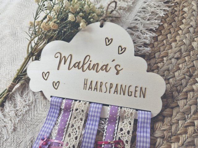 Preview: Holzschild "Haarspangenwolke 1" mit individueller Gravur aus Holz