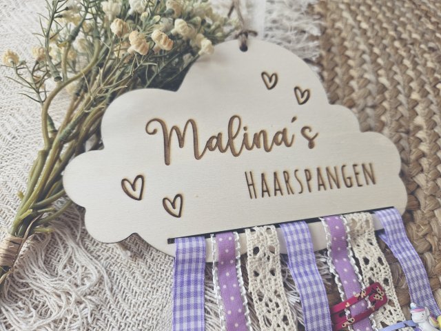 Preview: Holzschild "Haarspangenwolke 1" mit individueller Gravur aus Holz