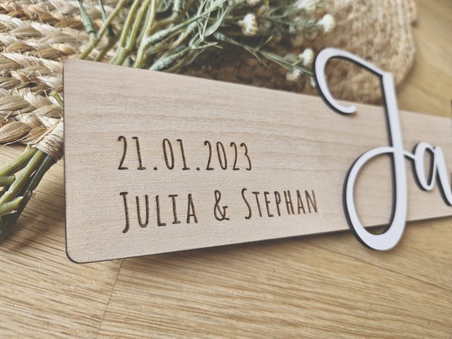 Preview: Namensschild Schriftzug Lasercut "Zur Hochzeit 2" mit Brautpaar Namen