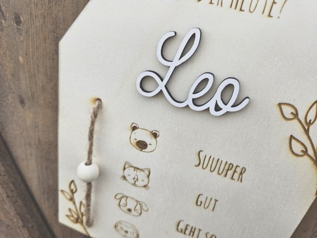 Preview: Holzschild "Stimmungsbarometer 1" mit individueller Gravur aus Holz