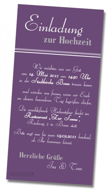 Hochzeit Einladungskarte DIN Lang hoch Isa & Tom