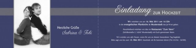 Klappkarte Hochzeit Einladungskarte DIN Lang quer Sabrina & Tobi