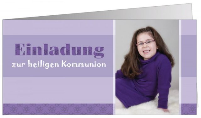 Klappkarte Kommunion Konfirmation Einladung DIN Lang Petra lila