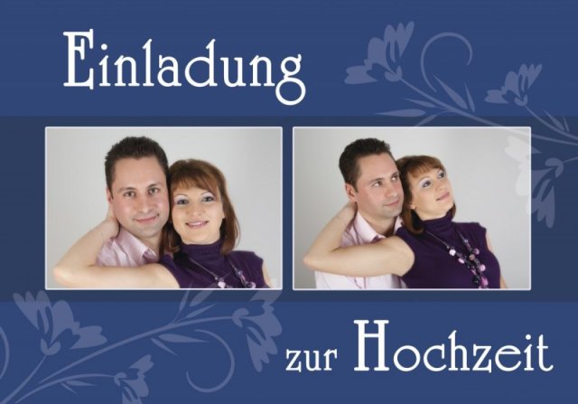 Klappkarte Hochzeit Einladungskarte DIN A5 + DIN A6 quer blau Ivonne & Mike