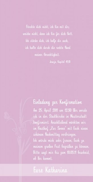 Klappkarte Kommunion Konfirmation Einladung quadratisch 125 mm 210 Katharina rosa