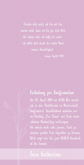 Klappkarte Kommunion Konfirmation Einladung quadratisch 125 mm 210 Katharina rosa