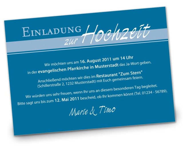 Hochzeit Einladungskarte DIN A6 + DIN A5 quer Marie & Timo