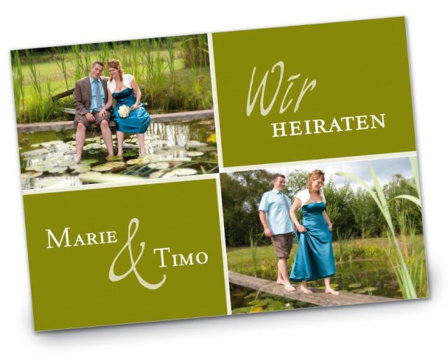 Hochzeit Einladungskarte DIN A6 + DIN A5 quer Marie & Timo