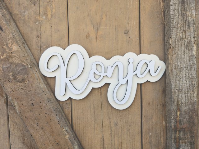 Namensschild Schriftzug mit Kontur "Ronja" aus Holz