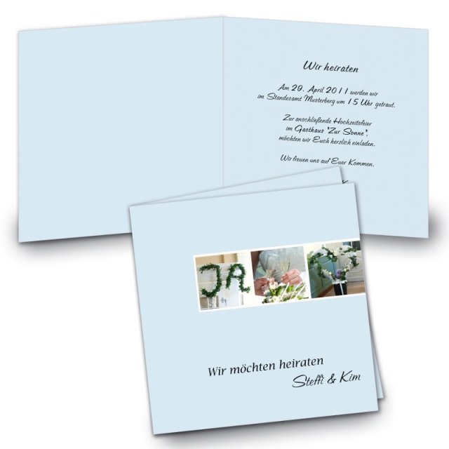 Klappkarte Hochzeit Einladungskarte quadratisch 125 mm + 210 mm Steffi & Kim