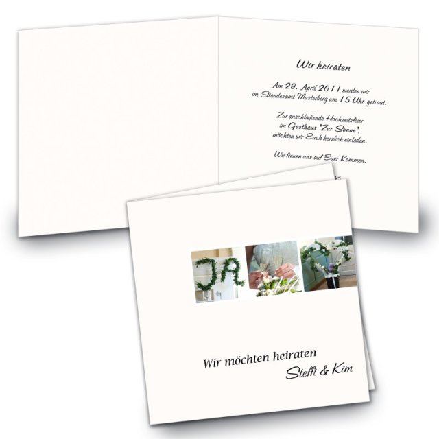 Klappkarte Hochzeit Einladungskarte quadratisch 125 mm + 210 mm Steffi & Kim
