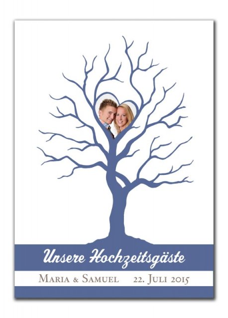 Wedding Tree mit Foto auf Leinwand mit Keilrahmen blau