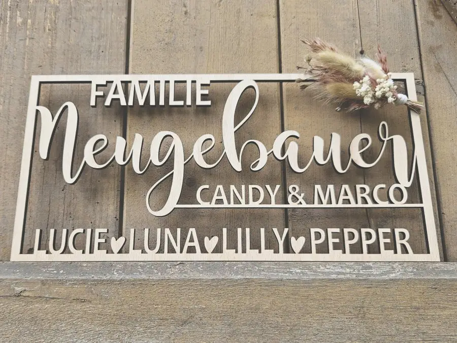 Familienschild mit individuellen Namen "Familie 3" Familienschild mit individuellen Namen "Familie 3"