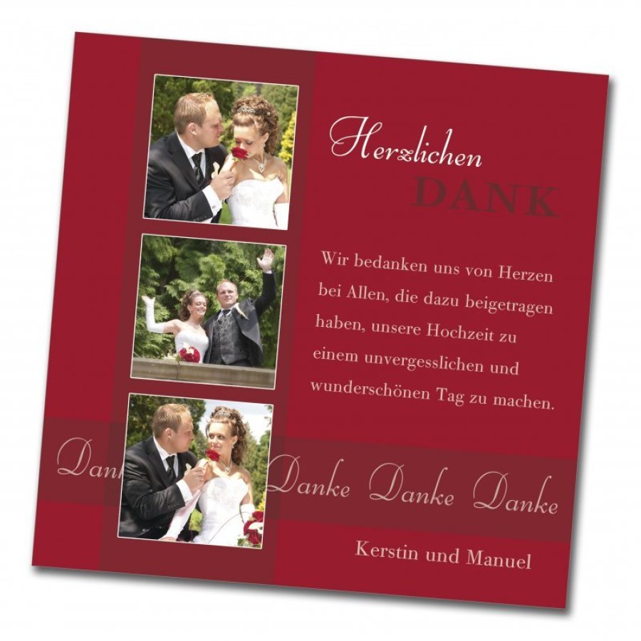 Hochzeit Danksagungskarte quadratisch 125 mm 210 Kerstin Manuel rot