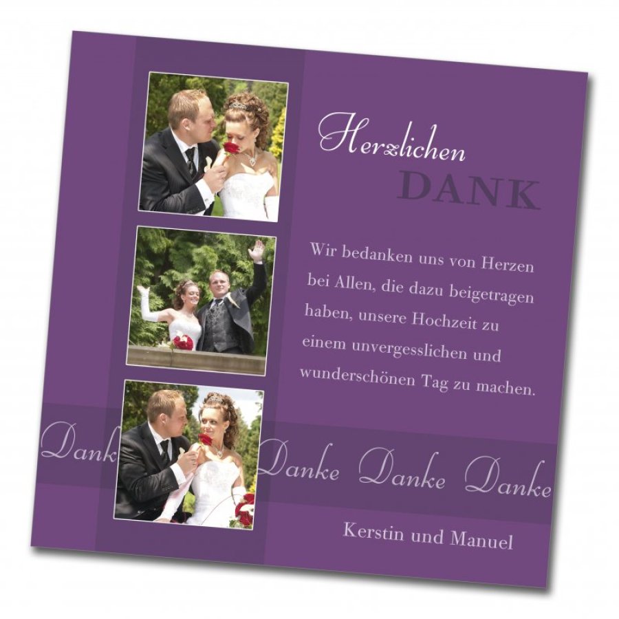  Hochzeit Danksagungskarte quadratisch 125 mm 210 Kerstin Manuel lila