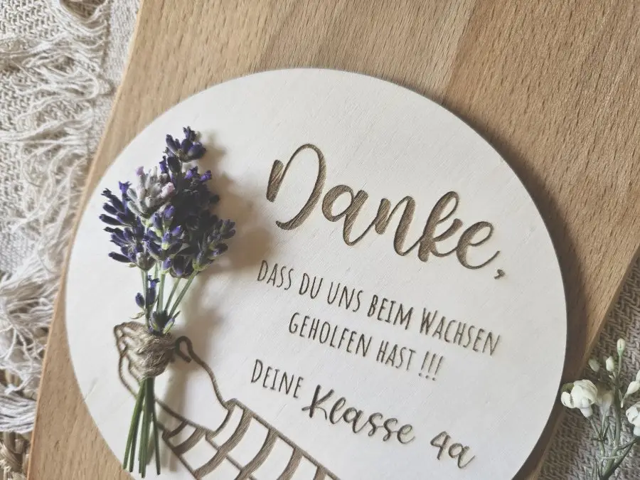 Blumenstecker Cake Topper "Danke 1" Lasergravur aus Holz