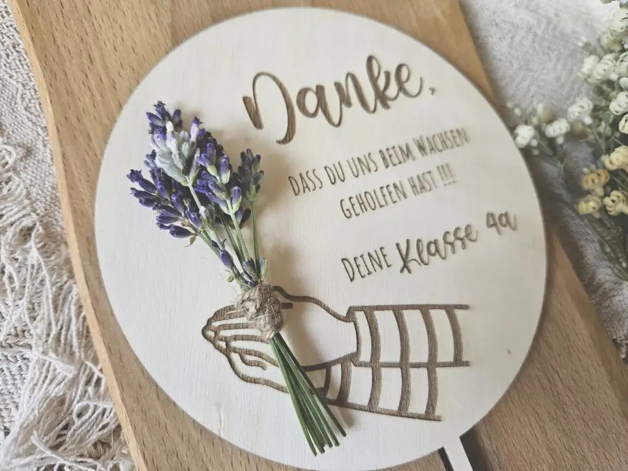 Blumenstecker Cake Topper "Danke 1" Lasergravur aus Holz