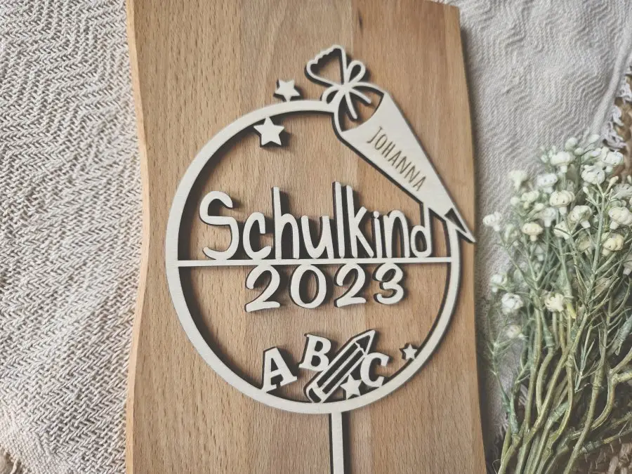 Cake Topper Schriftzug "Einschulung / Schulkind 5" Lasercut mit Gravur