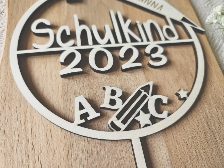 Cake Topper Schriftzug "Einschulung / Schulkind 5" Lasercut mit Gravur