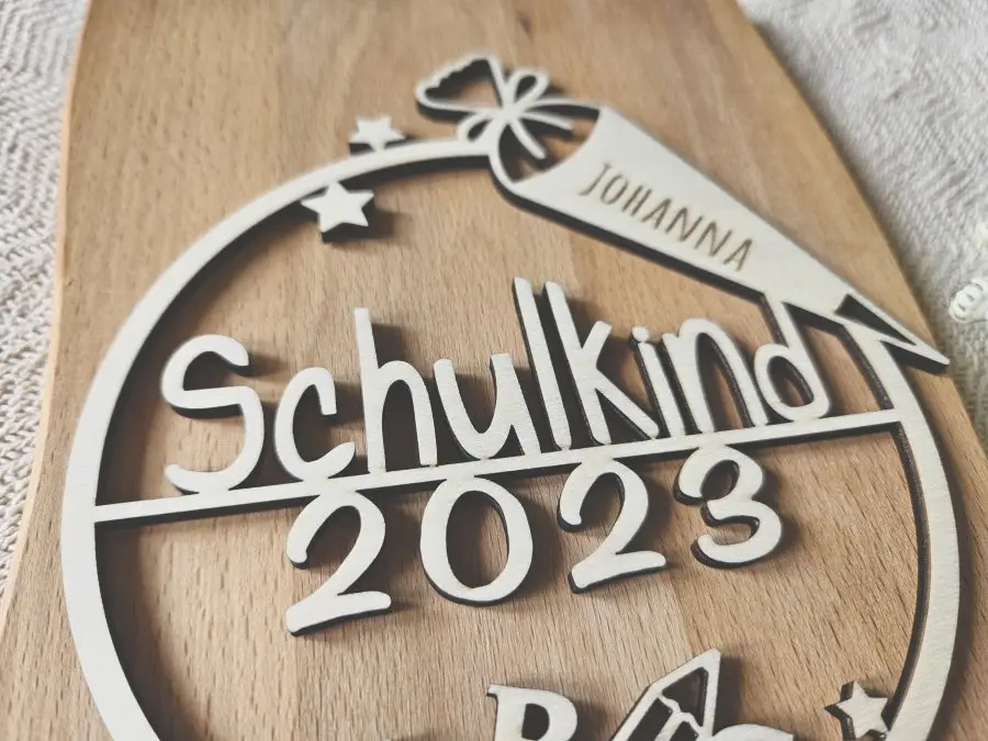 Cake Topper Schriftzug "Einschulung / Schulkind 5" Lasercut mit Gravur