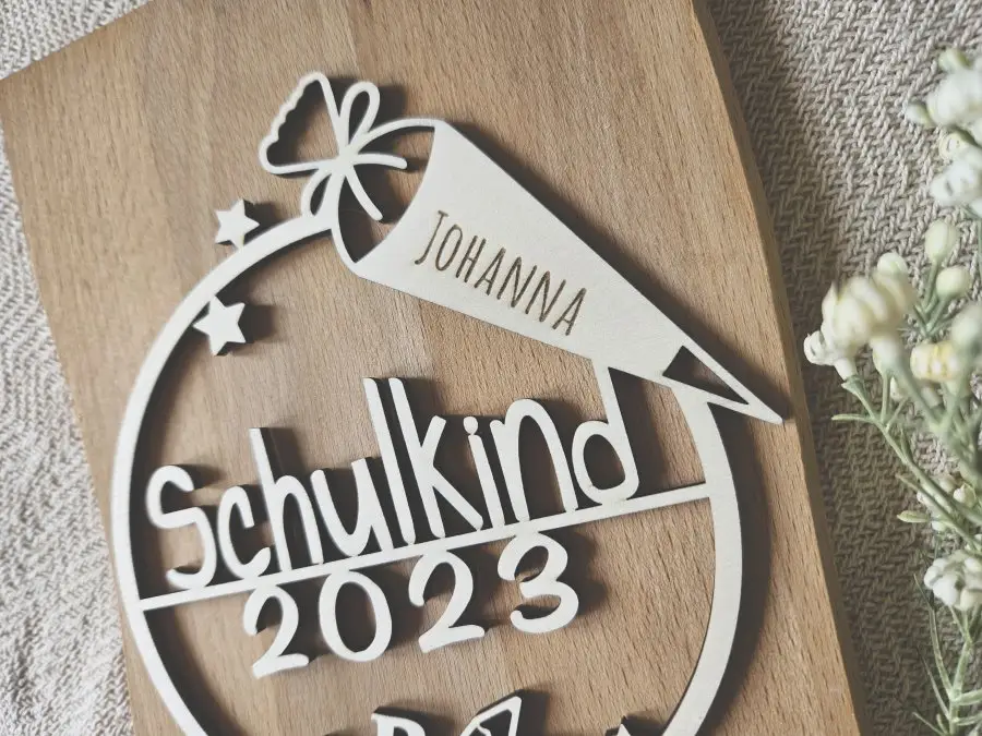 Cake Topper Schriftzug "Einschulung / Schulkind 5" Lasercut mit Gravur