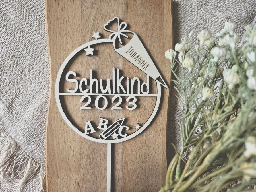 Cake Topper Schriftzug "Einschulung / Schulkind 5" Lasercut mit Gravur