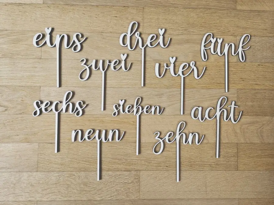 Cake Topper Schriftzug "Geburtstag 5 Fünf" Lasercut aus Holz