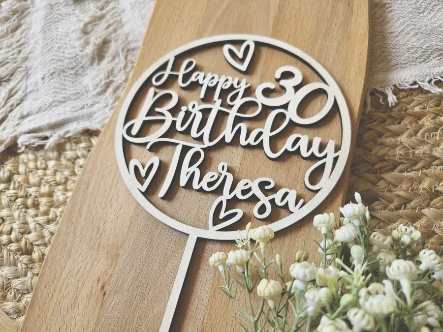 Cake Topper Schriftzug "Geburtstag Happy Birthday 12" Lasercut