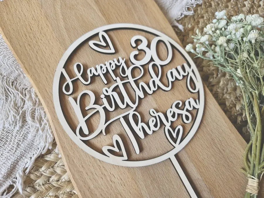 Cake Topper Schriftzug "Geburtstag Happy Birthday 12" Lasercut