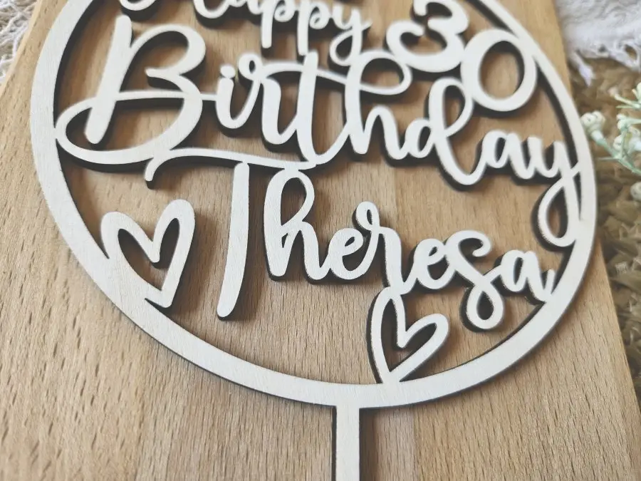 Cake Topper Schriftzug "Geburtstag Happy Birthday 12" Lasercut