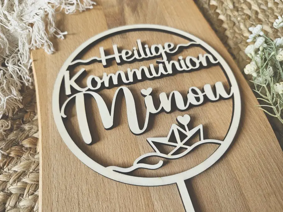 Cake Topper Schriftzug "Kommunion 4" Lasercut aus Holz