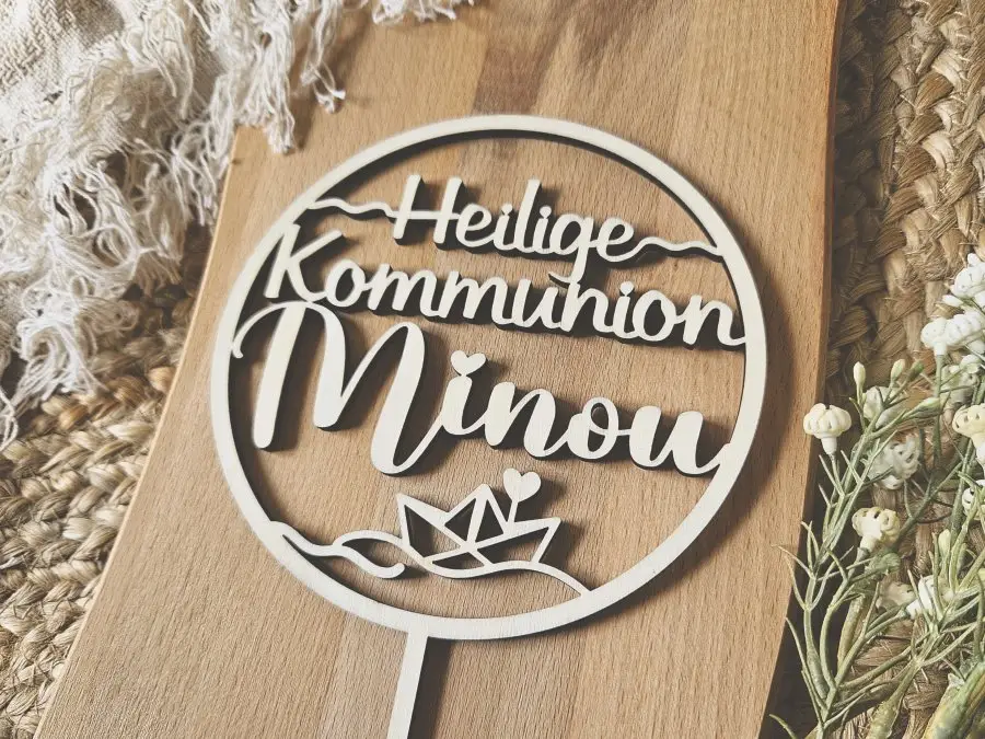 Cake Topper Schriftzug "Kommunion 4" Lasercut aus Holz