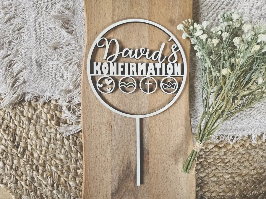 Cake Topper Schriftzug "Konfirmation 5" Lasercut aus Holz