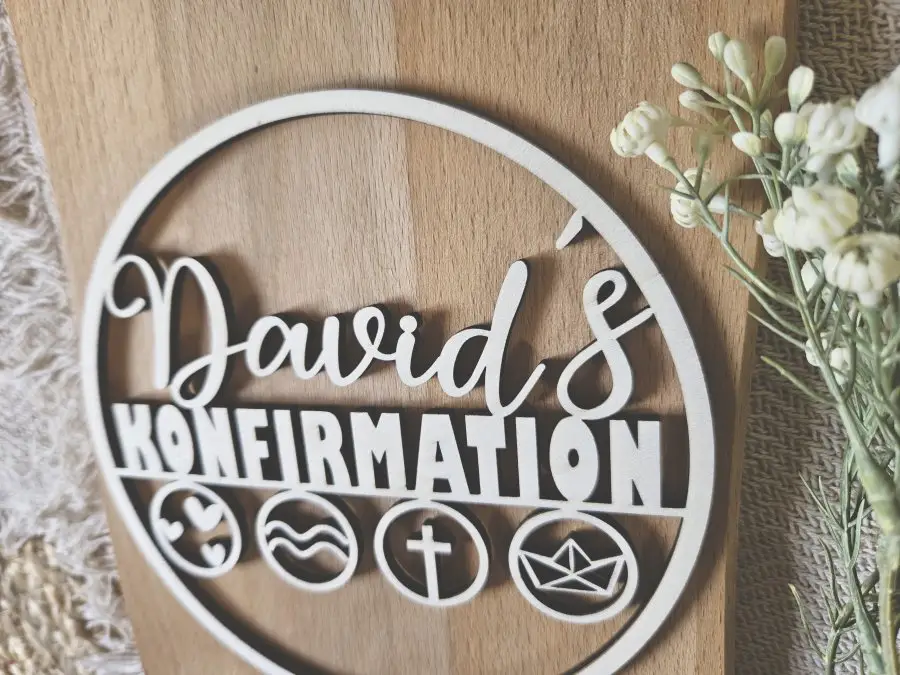 Cake Topper Schriftzug "Konfirmation 5" Lasercut aus Holz