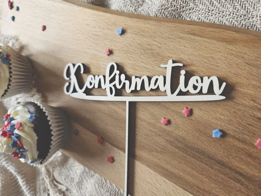 Cake Topper Schriftzug "Konfirmation 1" Lasercut aus Holz