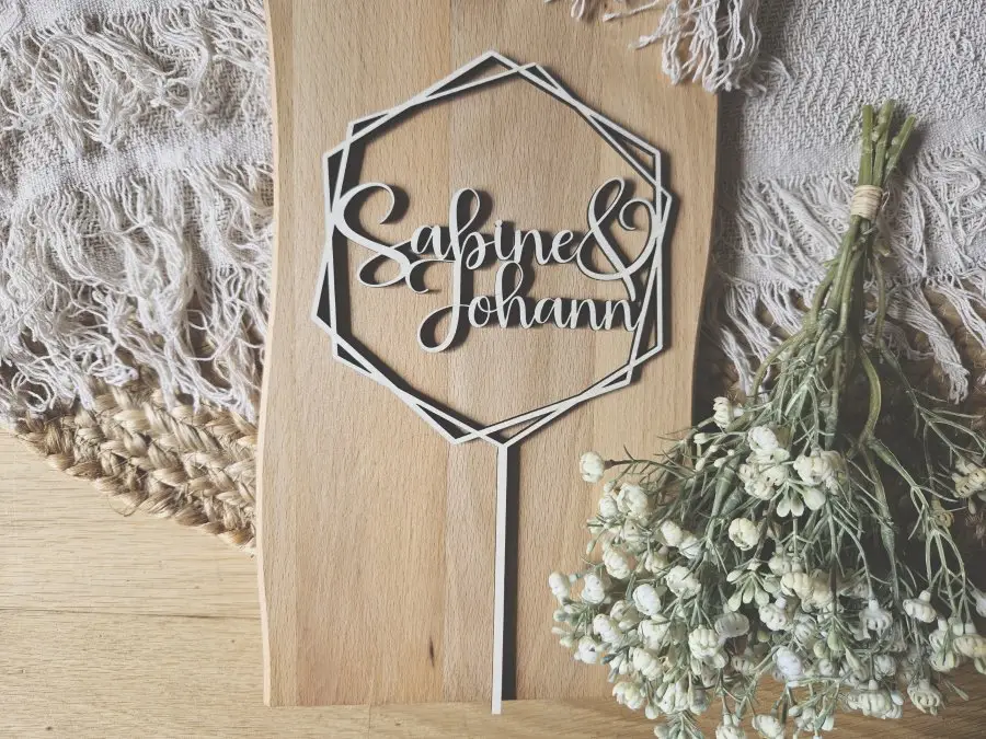 Cake Topper Schriftzug "Hochzeit 2" Lasercut aus Holz