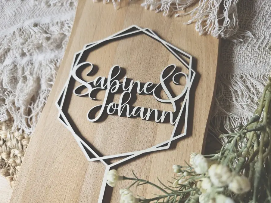 Cake Topper Schriftzug "Hochzeit 2" Lasercut aus Holz