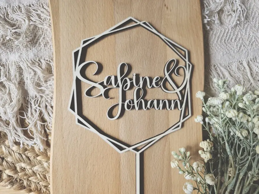 Cake Topper Schriftzug "Hochzeit 2" Lasercut aus Holz