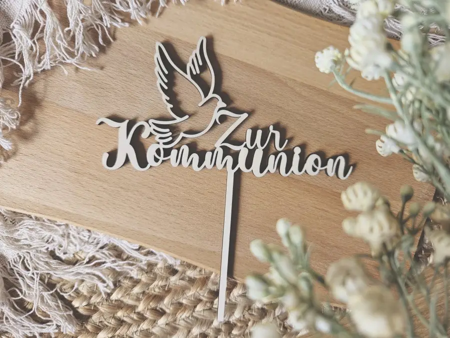 Cake Topper Schriftzug "Kommunion 1" Lasercut aus Holz