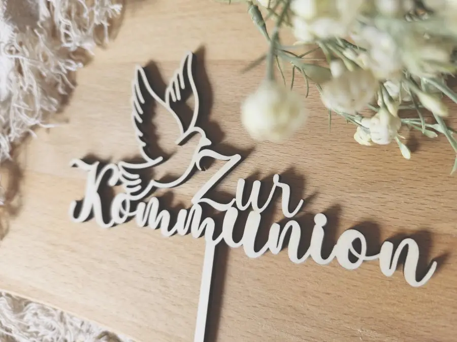 Cake Topper Schriftzug "Kommunion 1" Lasercut aus Holz