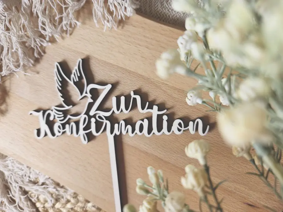 Cake Topper Schriftzug "Konfirmation 2" Lasercut aus Holz