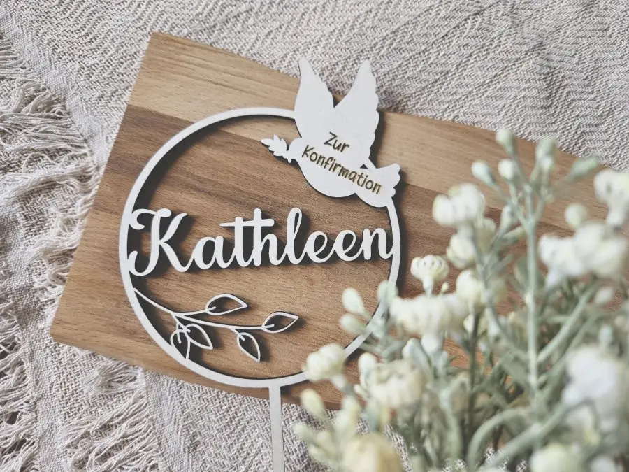 Cake Topper Schriftzug "Konfirmation 3" Lasercut aus Holz